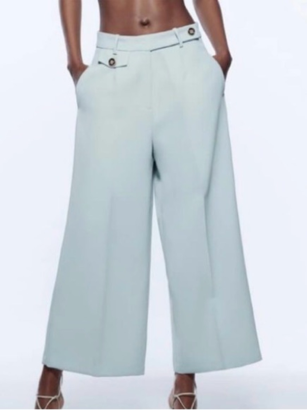 Zara Pale Mint High-Waist Wide Leg Trousers Size S